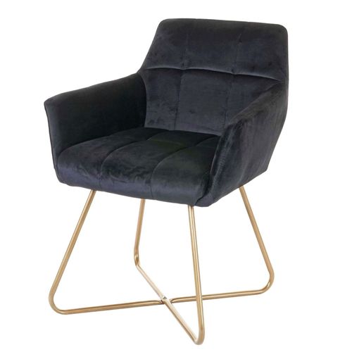 Chaise De Salle À Manger Hwc-F37, Fauteuil De Cuisine, Design Rétro, Velours, Pieds Dorés   Noir