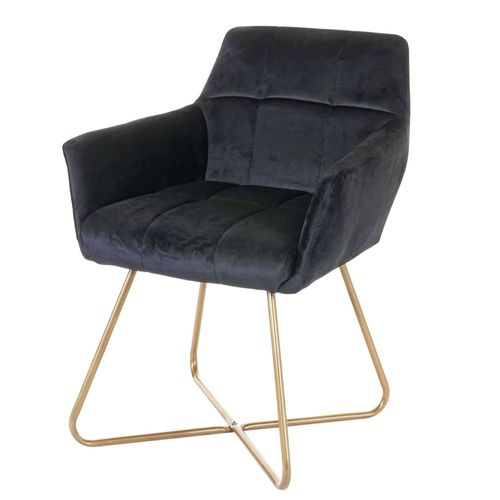 Chaise De Salle À Manger Hwc-F37, Fauteuil De Cuisine, Design Rétro, Velours, Pieds Dorés   Noir