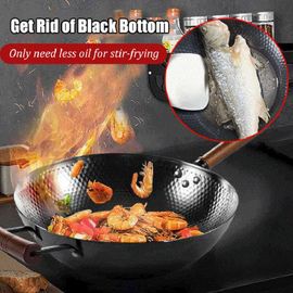 Wok En Fer À Fond Plat Antiadhésif, Ustensile De Cuisine De Haute Qualité, Sans Revêtement En Nid D'abeille, Poêle Pour Cuisinières À Gaz À Induction