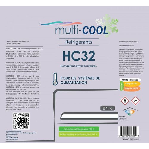 Canette Réfrigérant Multicool Hc32 De 350grs, Remplace Le R32 Et Le R410a