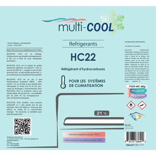 Canette Réfrigérant Multicool-r22 De 400grs, Remplace Le R22, R502 Et R404a