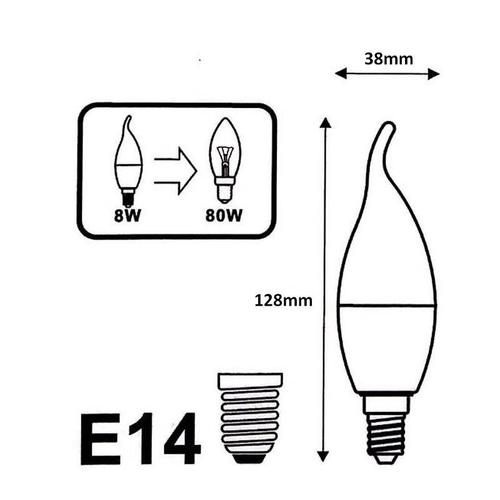 Ampoule E14 Led Flamme 8w 220v ?38mm - Blanc Neutre 4000k - 5500k - Silamp
