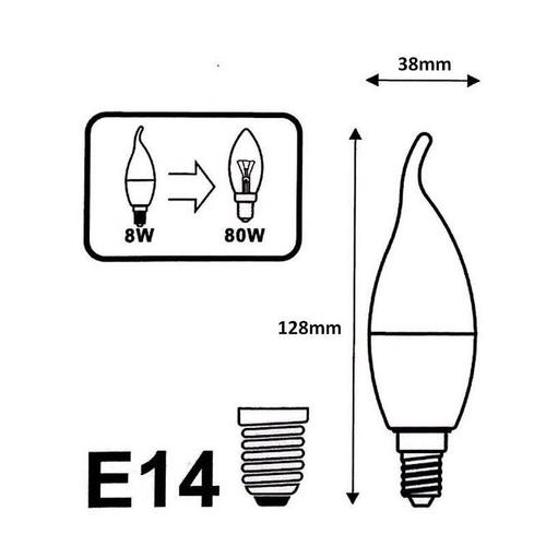 Ampoule E14 Led Flamme 8w 220v ?38mm - Blanc Froid 6000k - 8000k - Silamp