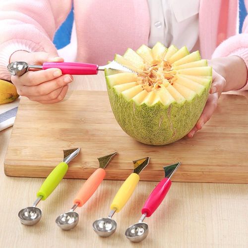Boule De Fruits À Double Tête 2 En 1, Couteau À Découper, Cuillère À Fruits En Acier Inoxydable, Pelle À Melon, Pot De Fruits, Boule De Pomme De Terre, Cuillère À Glace