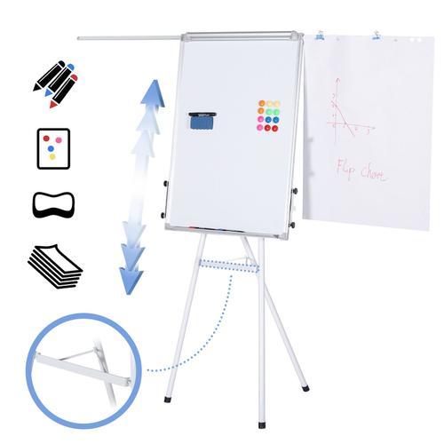 Jago® Chevalet De Conférence - Trépied Réglable En Hauteur, 60x90 Cm, 2 Bras Extensibles, Magnétique, Effaçable, Incluant Marqueurs, Aimants, Papiers, Éponge - Paperboard, Tableau Magnétique Blanc