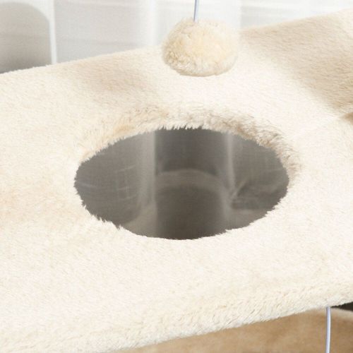 Arbre À Chat Griffoirs Grattoir Jeu Boules Suspendues Plateformes Ronde, Rectangulaire Et Demi-Cylindrique Peluche Jute Naturelle Beige