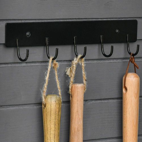 Armoire Abri De Jardin Remise Pour Outils 4 Étagères 9 Crochets 2 Porte Loquets Toit Pente Bitumé Sapin Gris Blanc