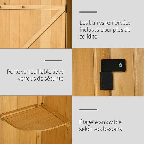 Armoire Abri De Jardin Remise Pour Outils 3 Étagères 2 Portes Loquets Toit Pente Bitumé 77l X 54l X 179h Cm Sapin Traité Lasuré