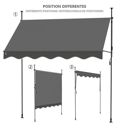 Auvent Retractable Manuel Sans Percage 300cm Gris