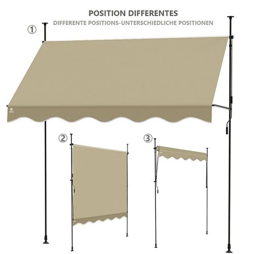 Auvent Retractable Manuel Sans Percage 250cm Beige