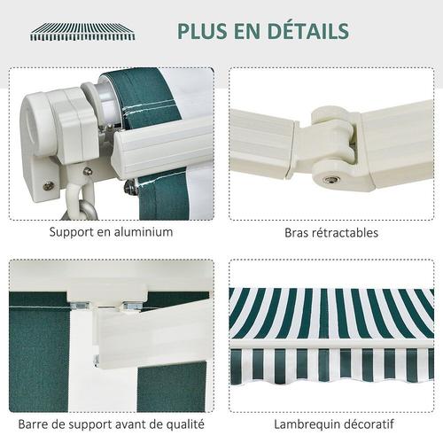 Auvent Manuel De Jardin Terrasse Store Aluminium Retractable 4l X 3l M Vert Et Blanc