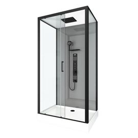 Cabine de douche rectangulaire 110x80cm noir mat en verre trempé