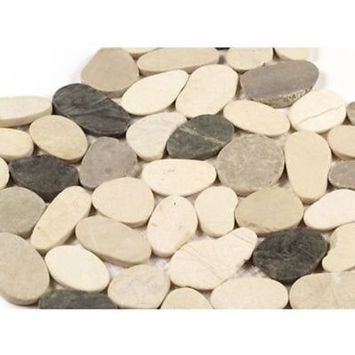 Feuille 300x300 galets rectifiés blanc/gris clair/gris foncé