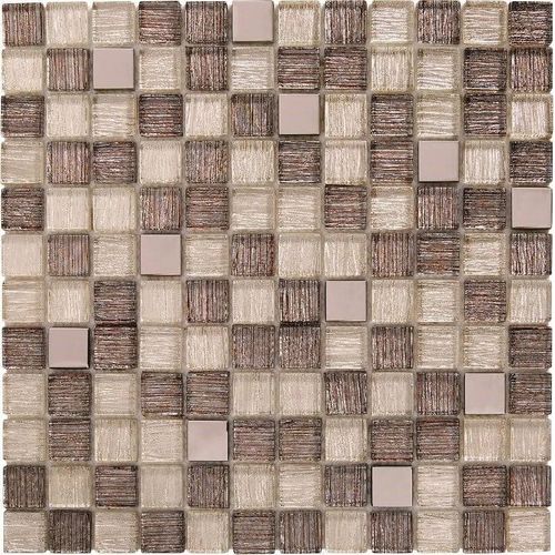 Feuille 300x300 carreaux 25x25x8 verre mix marron tissu/miroir