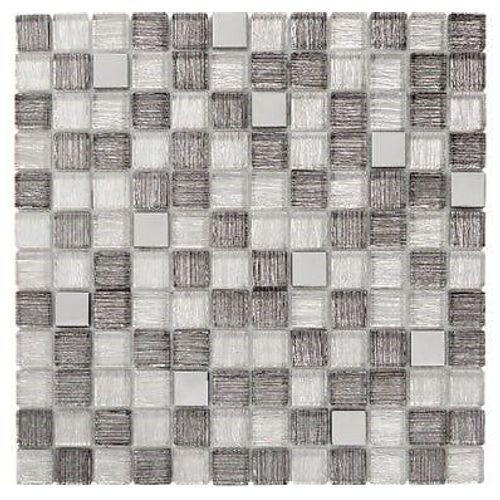 Feuille 300x300 carreaux 25x25x8 verre mix gris tissu/miroir
