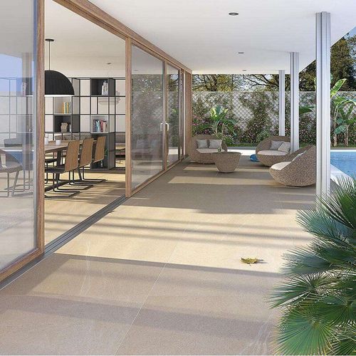 Seine R Crema - Carrelage Aspect Pierre 120x120 Cm Grand Format