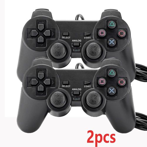 2pcs - Manette De Jeu Filaire Pour Console Ps2, Avec Double Vibration, Contrôleur Clair Pour Sony Playstation 2