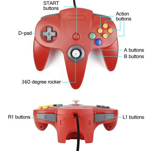 Rouge - Manette De Jeu Filaire Classique N64, Télécommande 64 Bits, Manette De Jeu, Accessoires De Jeu Rétro, Système De Jeu Vidéo, Manette De Console