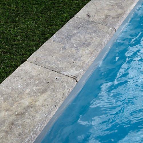 Margelle De Piscine 61x33x5cmtravertin Gris 1er Choix Bord 1/2 Rond