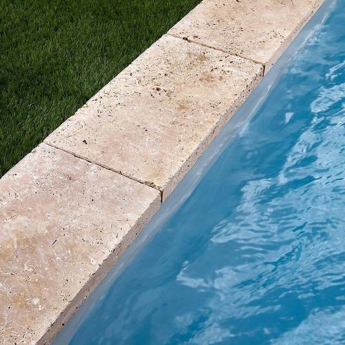 Margelle De Piscine 61x33x5cm Travertin Beige Mix 1er Choix Bord Droit