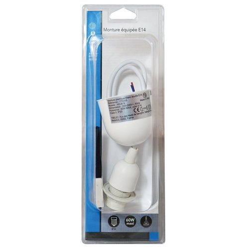 Monture En Plastique Douille E14 Avec Bague 60w Blanc