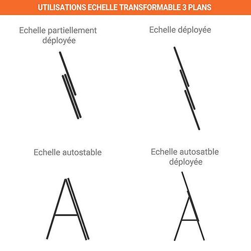 Echelle Transformable 3 Plans - Longueur Pliée 2.60m . / Dépliée 5.20m Et 3.99m En Position Escabeau. - 213309