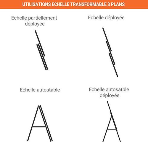 Echelle Transformable 3 Plans - Longueur Pliée 3.05m. / Dépliée 6.75m Et 5.01m En Position Escabeau. - 510310