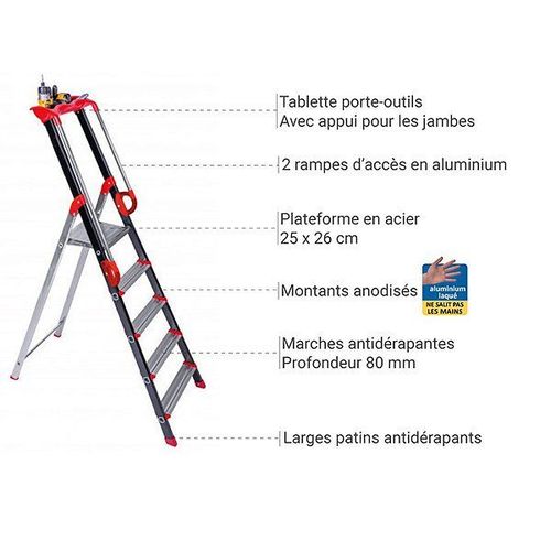 Escabeau Avec Rampe De Sécurité - Hauteur Maximum De Travail 3.41m - 239207