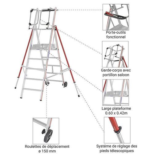 Escabeau Pro 6 Marches De 3.39m De Hauteur De Travail Maximale. - 848306