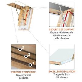 Echelle escamotable bois - Ouverture du plafond de 70 x 140cm -  LDK70140/305