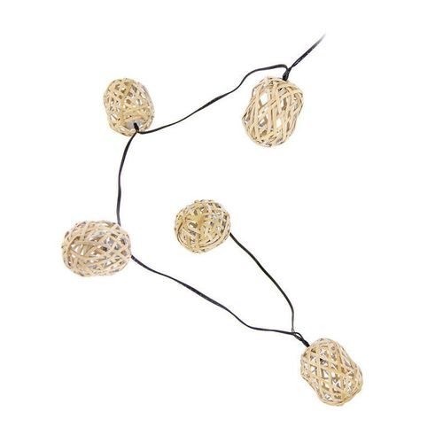 Guirlande Solaire Naturelle 5m Ip44 - 10 Boules - Rotin
