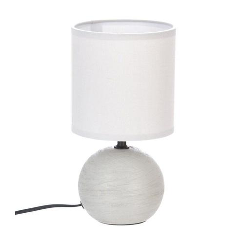 Lampe En C?Ramique Pied Boule Stri?E Gris Clair H 24.5 Cm