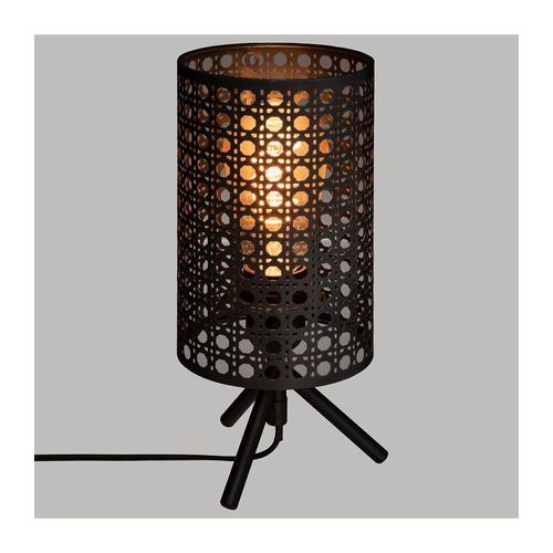 Lampe ? Poser En M?Tal Noir Cannage H 28 Cm
