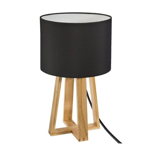 Lampe ? Poser Pied En Bois Et Abat-Jour Noir H 34.5 Cm