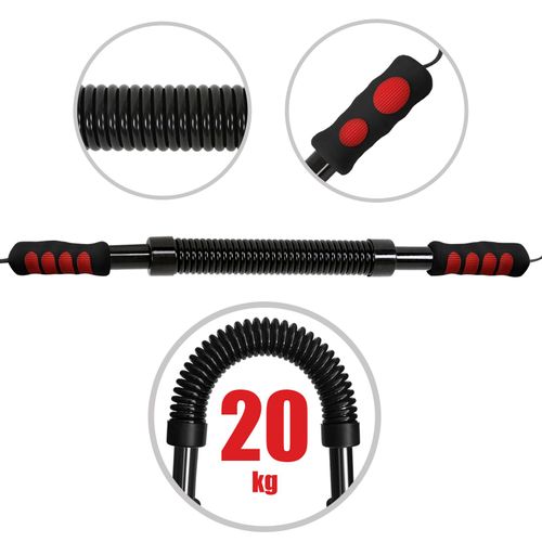 Physionics® Power Twister - Extensible, Flexible, Barre En Acier, 20 Kg De Résistance, Musculation Des Pectoraux Et Épaules - Barre À Ressort, Appareil Bras, Tige Avec Ressort