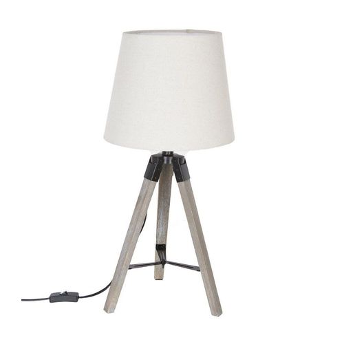 Lampe Tr?Pied En Bois Et Abat-Jour Ivoire H 58 Cm