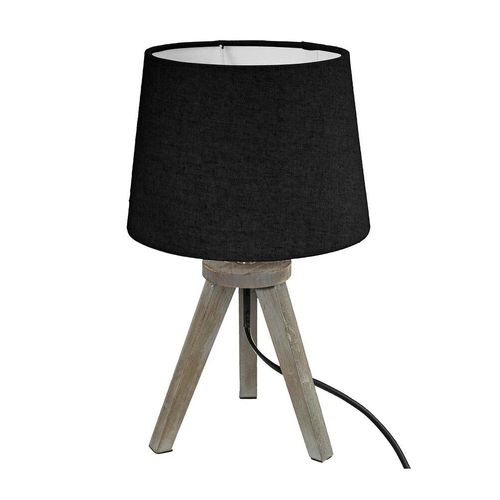 Lampe En Bois Bross? Et Abat-Jour Noir H 31 Cm