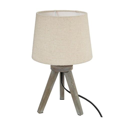 Lampe En Bois Bross? Et Abat-Jour Beige Lin H 31 Cm