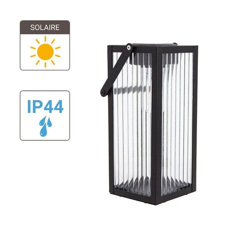 Lanterne Solaire Nomade 26cm Ip44 - Verre Cisel? & M?Tal - Noir
