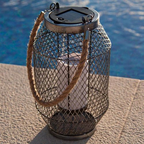 Lanterne Solaire R?Tro Grid Argent M?Tal H27cm