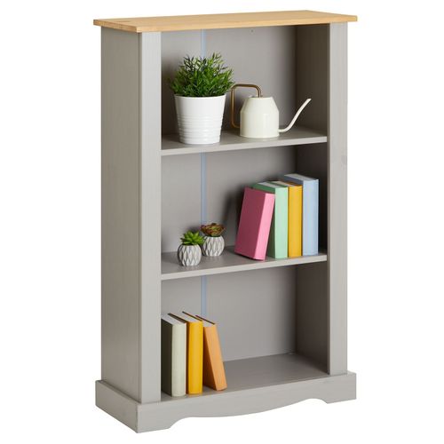 Etagère Tequila Bibliothèques En Bois Style Mexicain Avec 2 Tablettes, Dim 70 X 116 X 30 Cm, En Pin Massif Lasuré Gris Et Brun