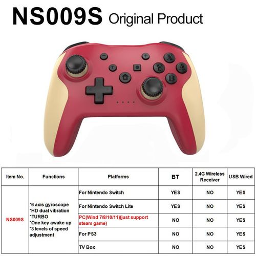 Boîte En Or Rouge Vin - Manette Sans Fil Bt D'origine Pour Nintendo Switch Pro, Manette De Jeu Professionnelle Ndavid, Manette De Jeu Sans Décalage, Pc, Ps3, Tv Box