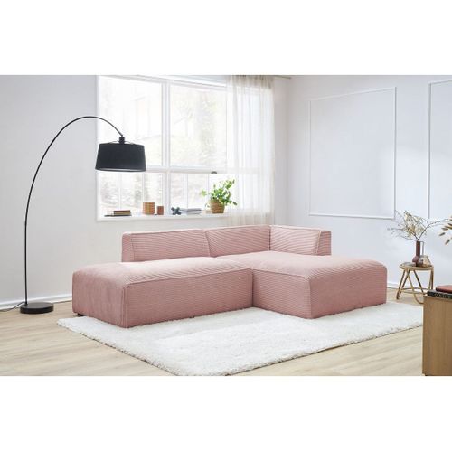 Canapé D'angle Fixe Megeve Tissu Velours Côtelé Rose Angle Droit