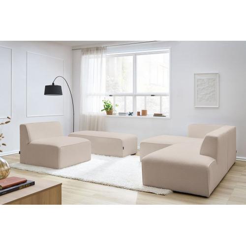 Canapé D'angle Fixe Modulable Megeve Tissu Bouclette Avec 1 Chauffeuse Et 1 Pouf Beige Angle Gauche