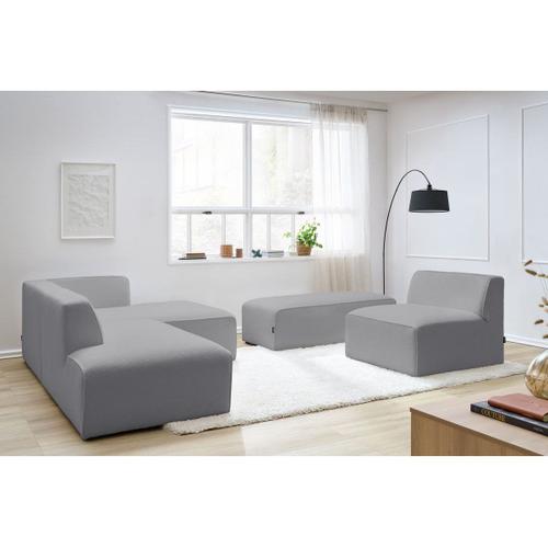 Canapé D'angle Fixe Modulable Megeve Tissu Bouclette Avec 1 Chauffeuse Et 1 Pouf Gris Clair Angle Droit