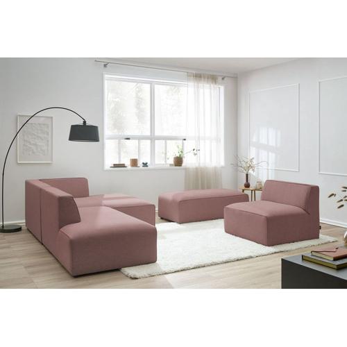 Canapé D'angle Fixe Modulable Megeve Tissu Lisse Avec 1 Chauffeuse Et 1 Pouf Rose Angle Droit