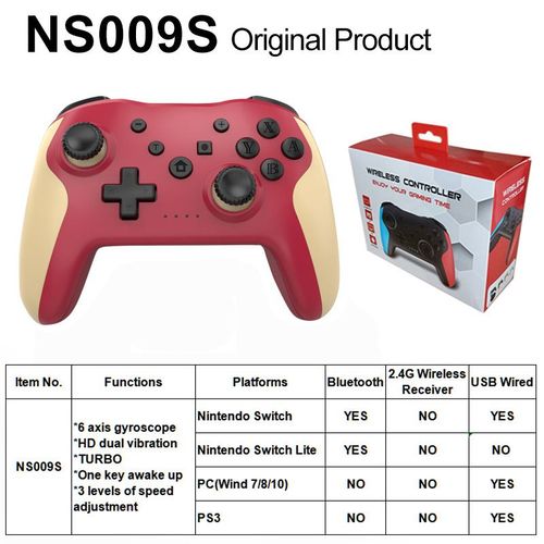 Boîte En Or Rouge Vin - Manette De Jeu Sans Fil Bluetooth 2.4 Ghz, Pour Nintendo Switch Pro, Pc, Tablette, Ps3, Antichoc, Joystick, Multifonction, Sans Décalage