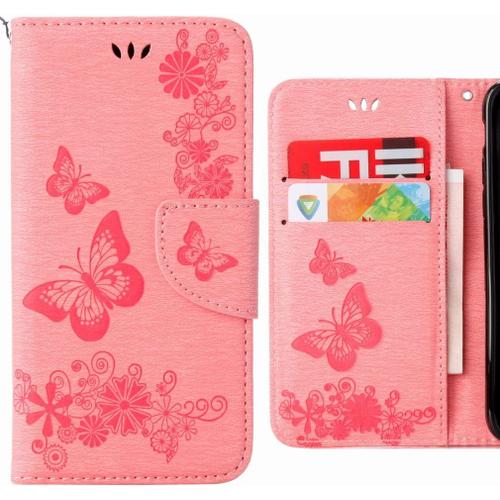 Beek Coque Pour Huawei Y6 (2018) Etui Housse Portefeuille Pu Cuir Magnétique Protecteur Pochette Soft Silicone Flip Cover Etui Pour Huawei Y6 (2018) Avec Fente Pour Carte, Bande Papillon (Rose) Beek60