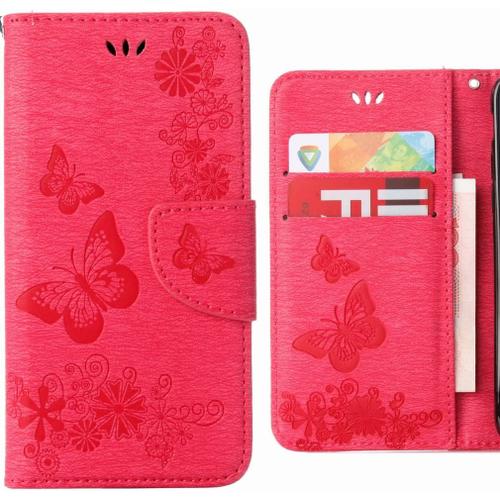 Beek Coque Pour Huawei Y6 (2018) Etui Housse Portefeuille Pu Cuir Magnétique Protecteur Pochette Soft Silicone Flip Cover Etui Pour Huawei Y6 (2018) Avec Fente Pour Carte, Bande Papillon (Pink) Beek59