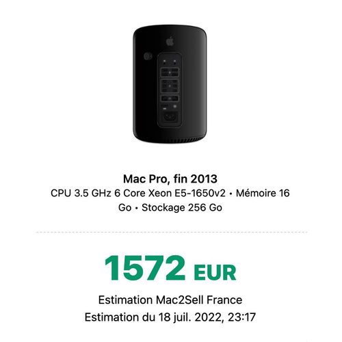 Apple Mac Pro fin 2013 6 Core Xeon E5-1650v2 - 3.5 Ghz - Ram 16 Go - DD 256 Go